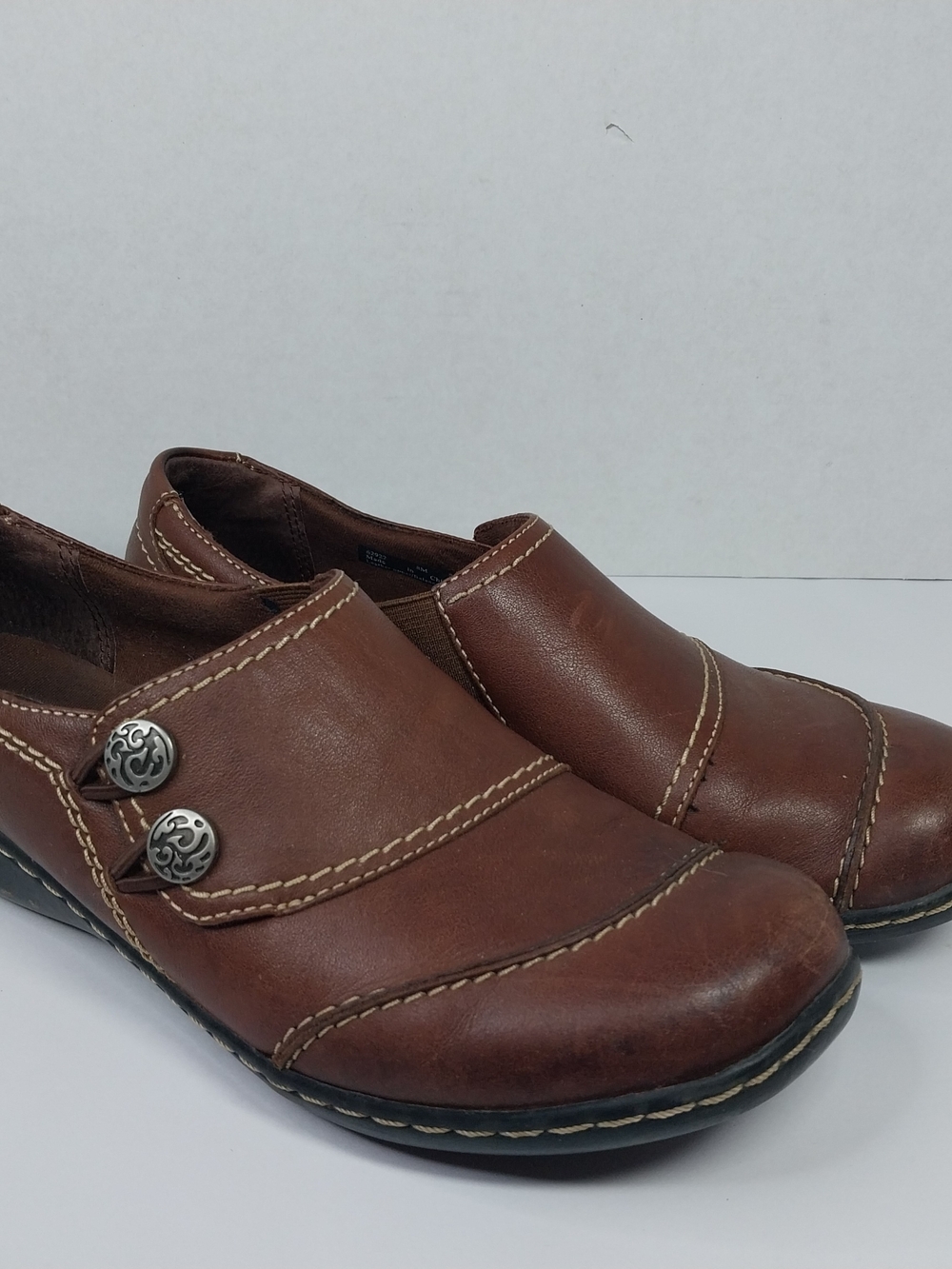 Clarks Bendables Brown Leather Ashland Alpine Slip On Womens 8 M Comfort Shoe